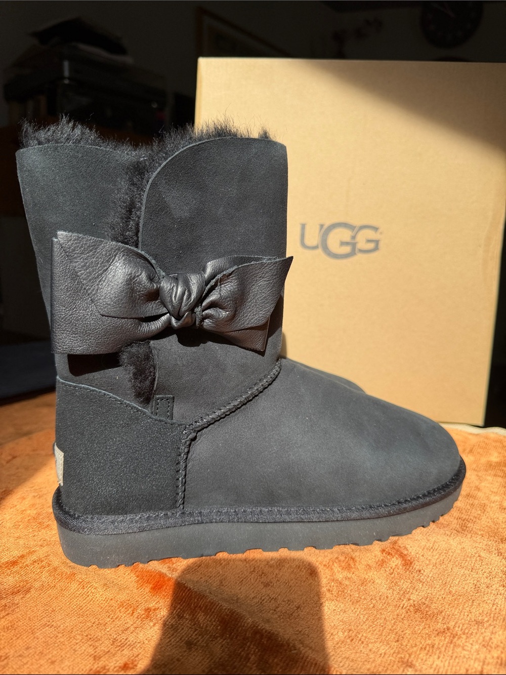 UGG Daelynn Black Bow-Accent Shearling Short Boots - Picture 6 of 17